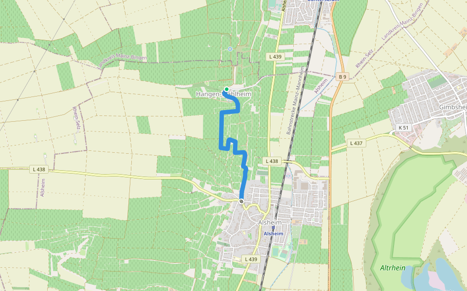 Alsheim 1: Erkundungsweg Krummsteigshohl walking route map in Alsheim
