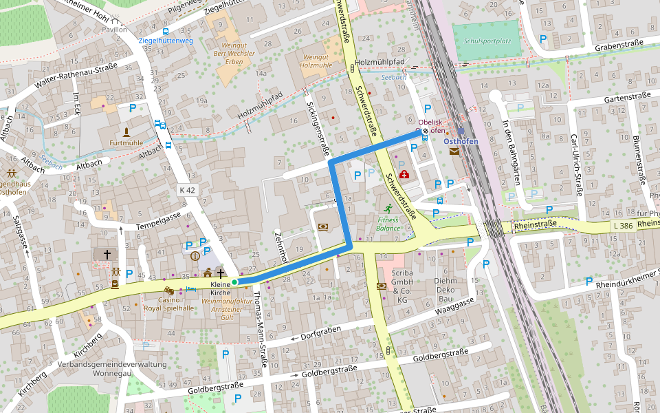 Rheinterrassenweg Zuweg Bahnhof Osthofen walking route map in Osthofen