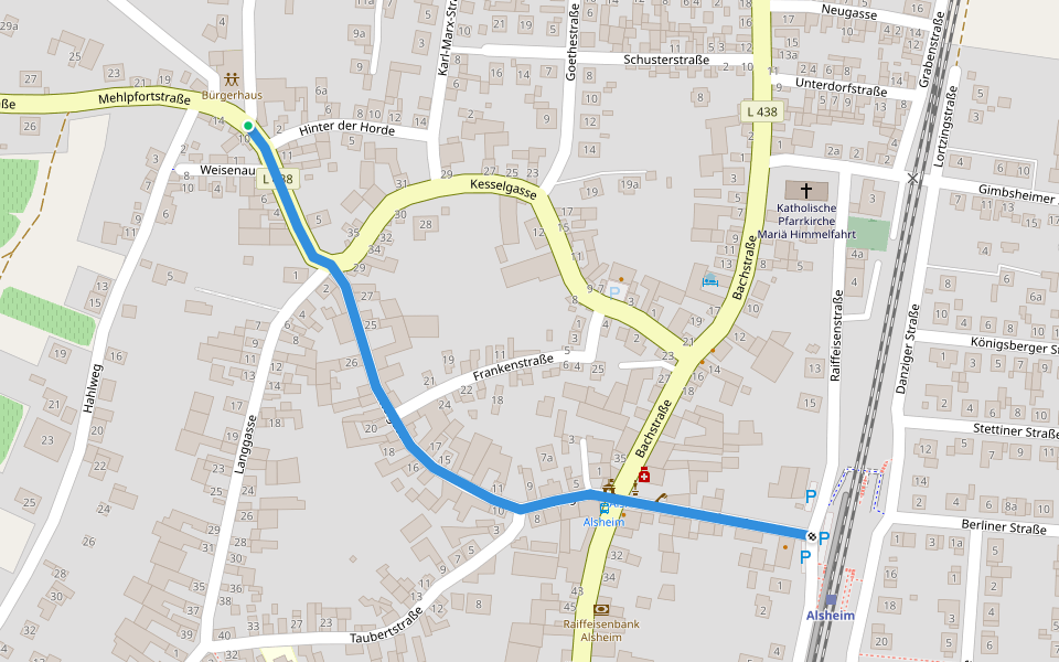 Rheinterrassenweg Zuweg Bahnhof Alsheim walking route map in Alsheim