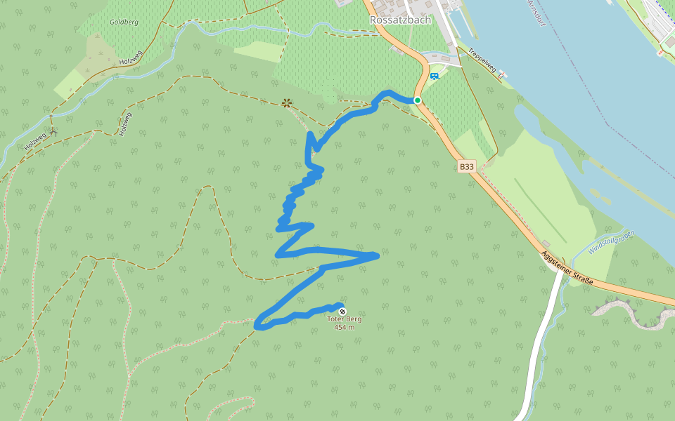 Rossatzbach-Toter Berg (rot) walking route map in Rossatzbach