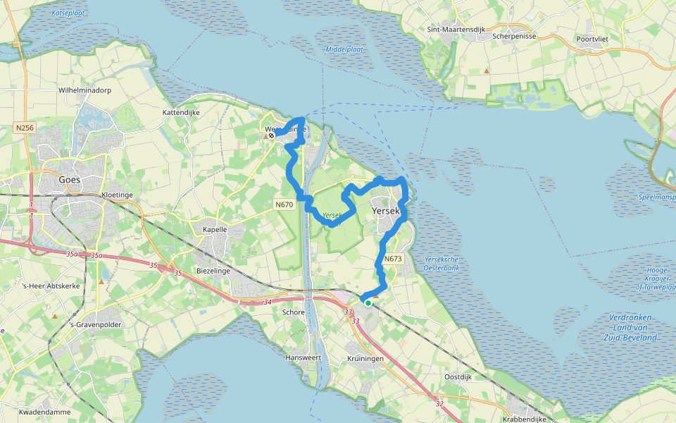 Oosterscheldepad - 01 walking route map in Kruiningen