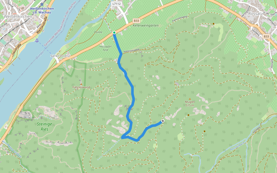 Rührsdorf-Mugler (rot) walking route map in Rührsdorf