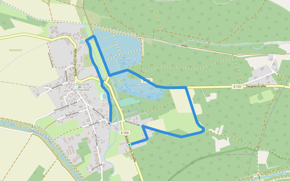 Wanderweg Gelber Strich walking route map in Boxberg/Oberlausitz