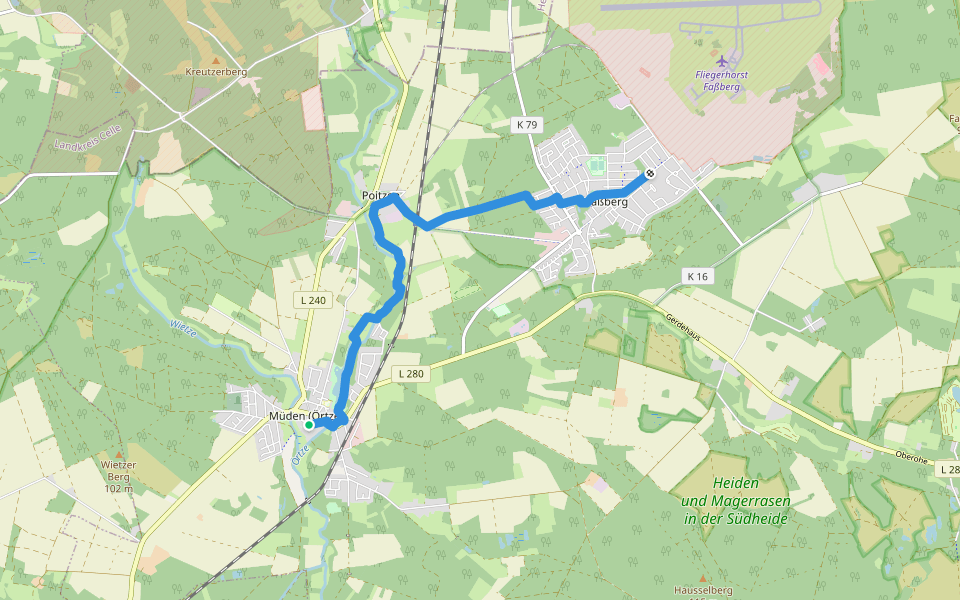 Heidschnuckenweg Etappe 9: Müden (Örtze) - Faßberg walking route map in Faßberg