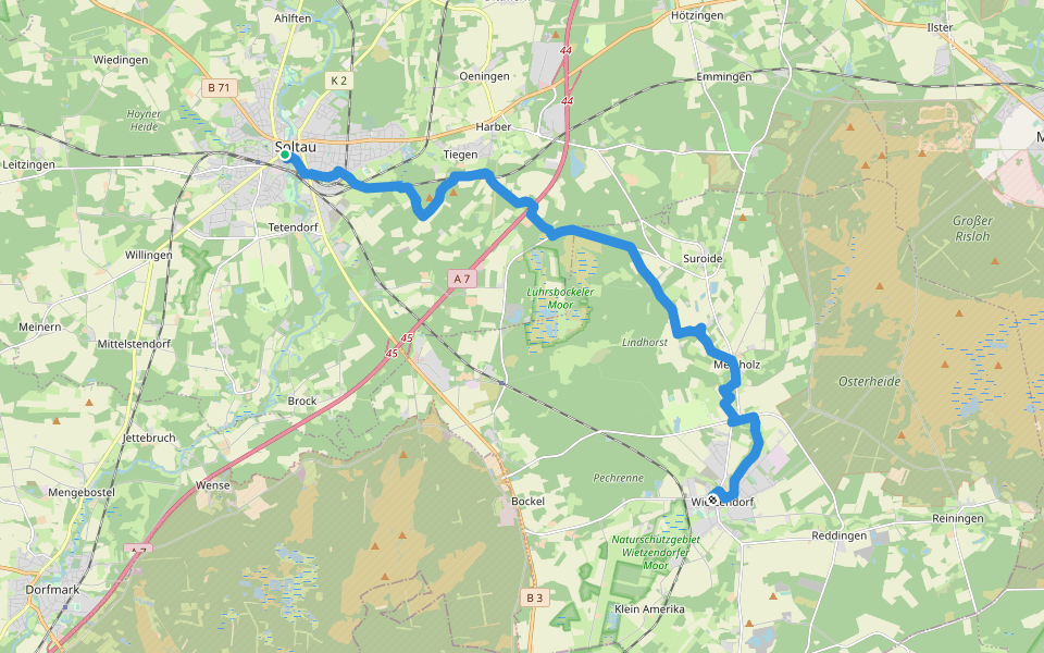 Heidschnuckenweg Etappe 7: Soltau - Wietzendorf walking route map in Soltau