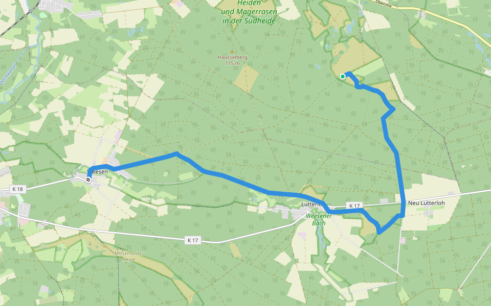 Heidschnuckenweg Etappe 11 Oberoher Heide - Weesen walking route map in Faßberg