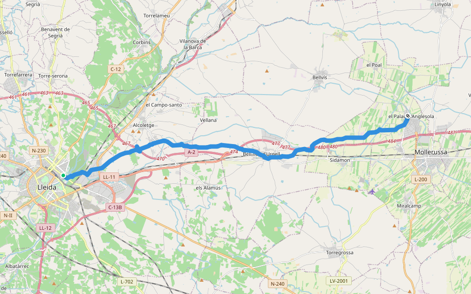 Camí Ignasià Català 2: Lleida - Palau d'Anglesola walking route map in Lleida