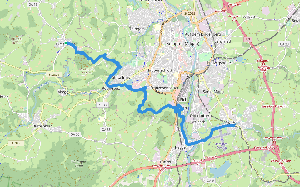 Wandertrilogie Etappe 18 Ermengerst-Durach walking route map in Wiggensbach
