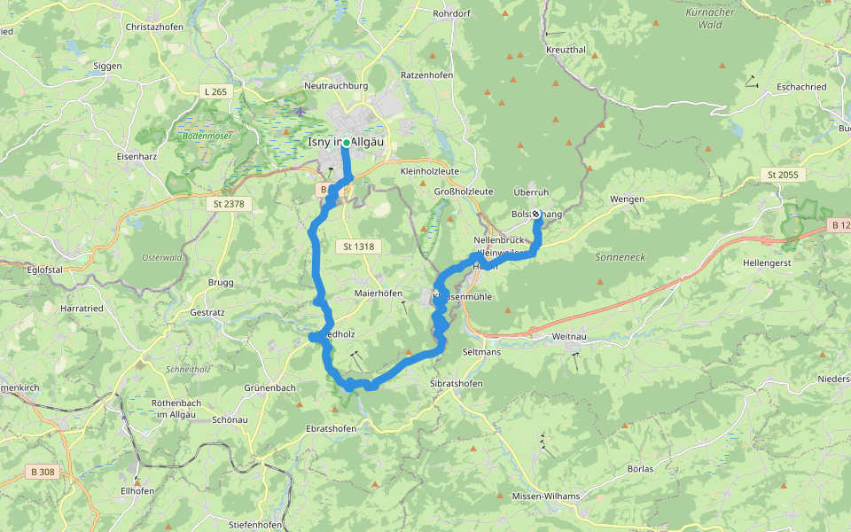 Wandertrilogie Etappe 17 Isny-Bolsternang walking route map in Isny im Allgäu