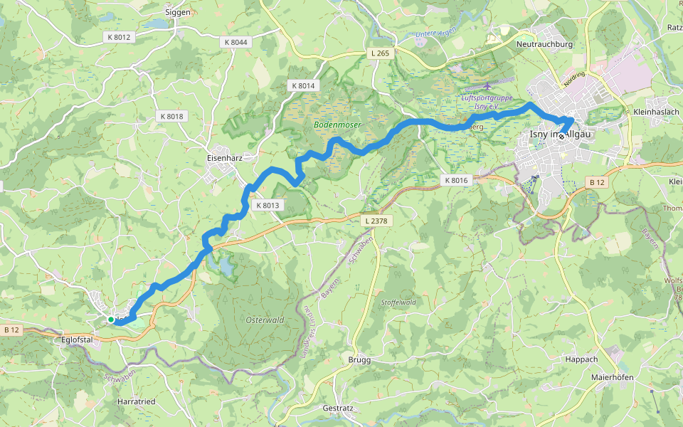 Wandertrilogie Etappe 16 Eglofs-Isny walking route map in Argenbühl