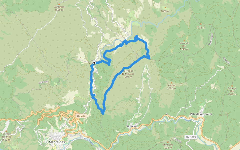 Rota do Corredor de Mouros walking route map in Manteigas