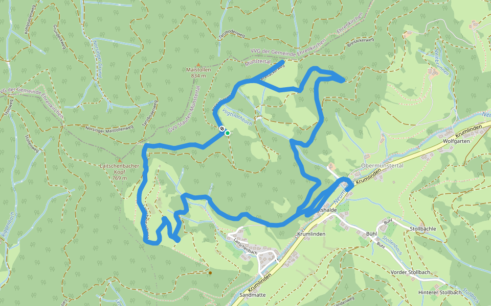 Breitackerpfad walking route map in Münstertal/Schwarzwald