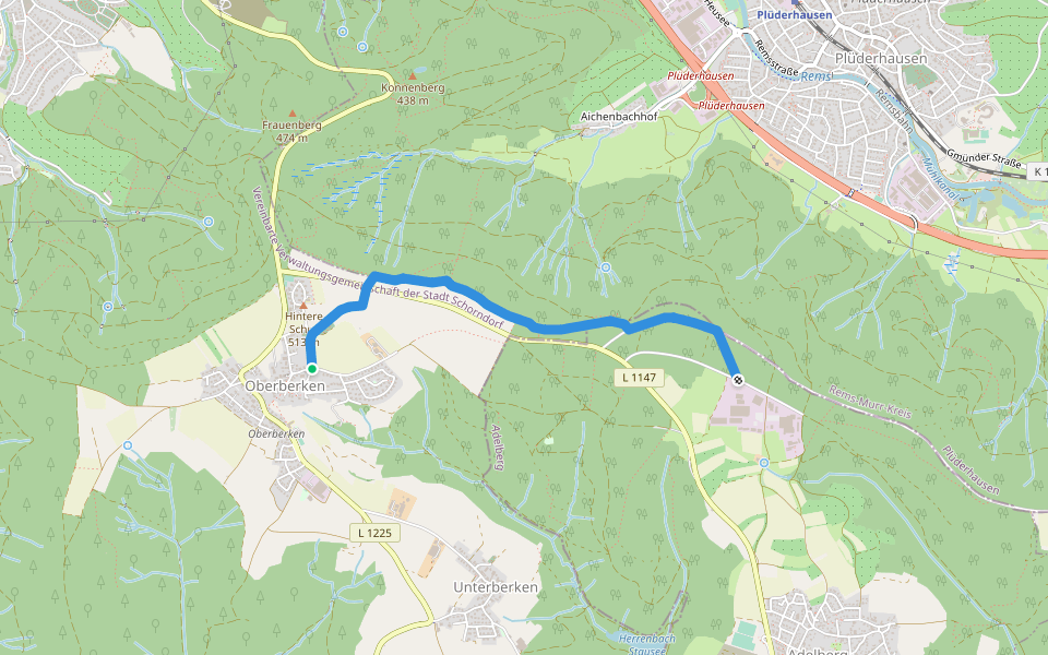 Oberberken - Plüderhausen walking route map in Schorndorf