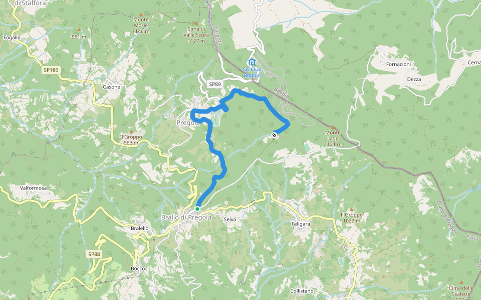 Sentiero della Muscarella walking route map in Brallo