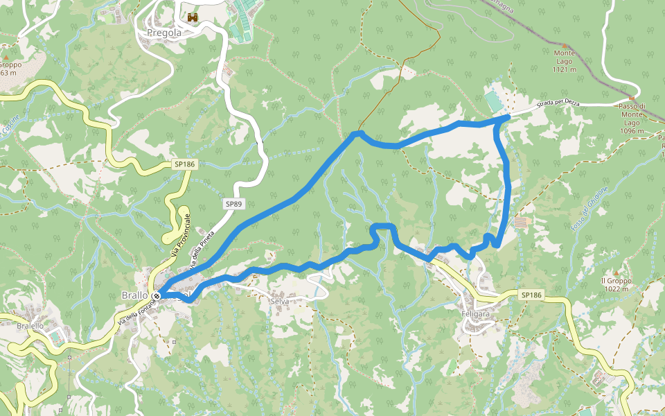 Anello Tre Fontane walking route map in Brallo