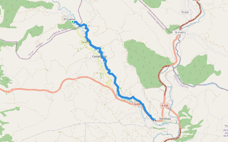 Ruta del Ebrón walking route map in El Cuervo