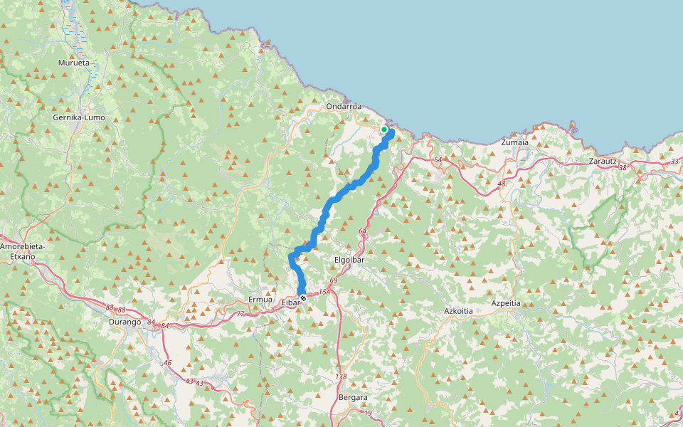 GR 121 E07 Bizkar ibilbidea: Mutriku - Eibar walking route map in Mutriku