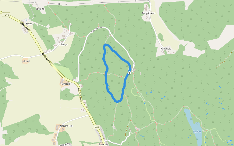 Einarbu rundløype walking route map in Ryggebyen