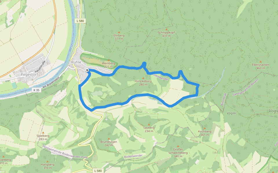 Über die Himckeburg ins romantische Rühler Tal walking route map in Bodenwerder