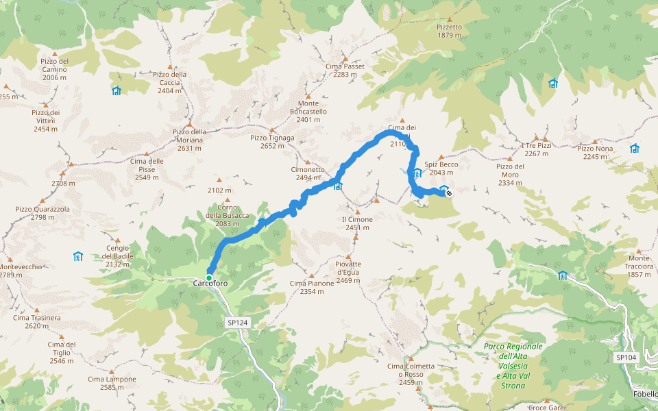 Sentiero Italia - Tappa E49 walking route map in Carcoforo