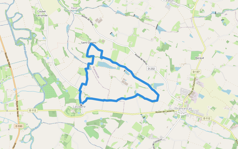 Lasserre, Les perles du Perrou - 7.3 km walking route map in Lasserre