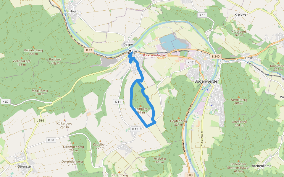 HE1 Rund um den Schiffberg walking route map in Hehlen