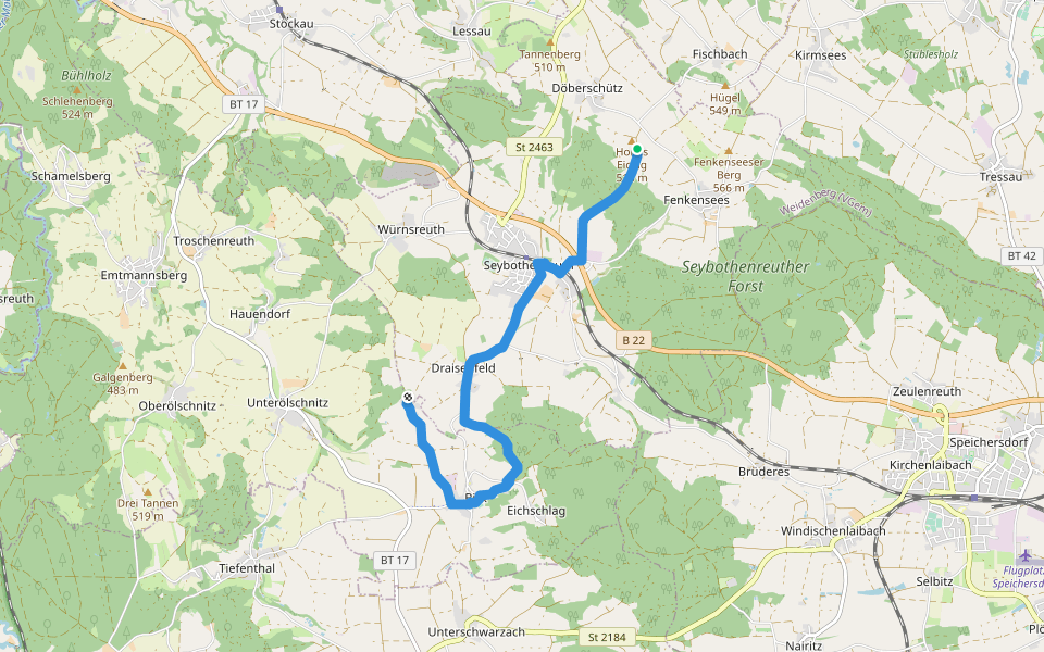 Seybothenreuth-Birker Jakobusweg walking route map in Seybothenreuth