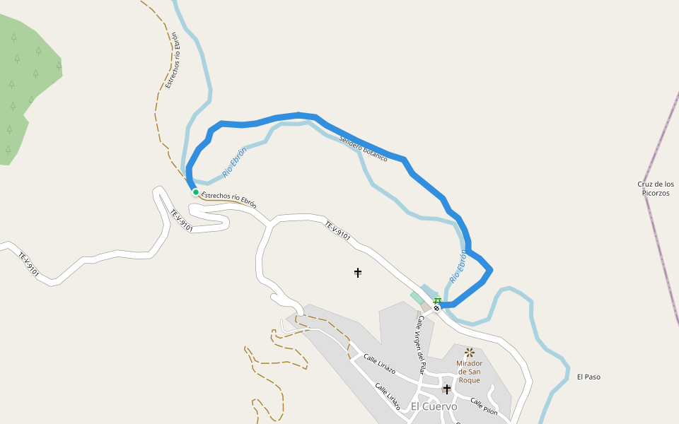 Sendero Botánico walking route map in El Cuervo