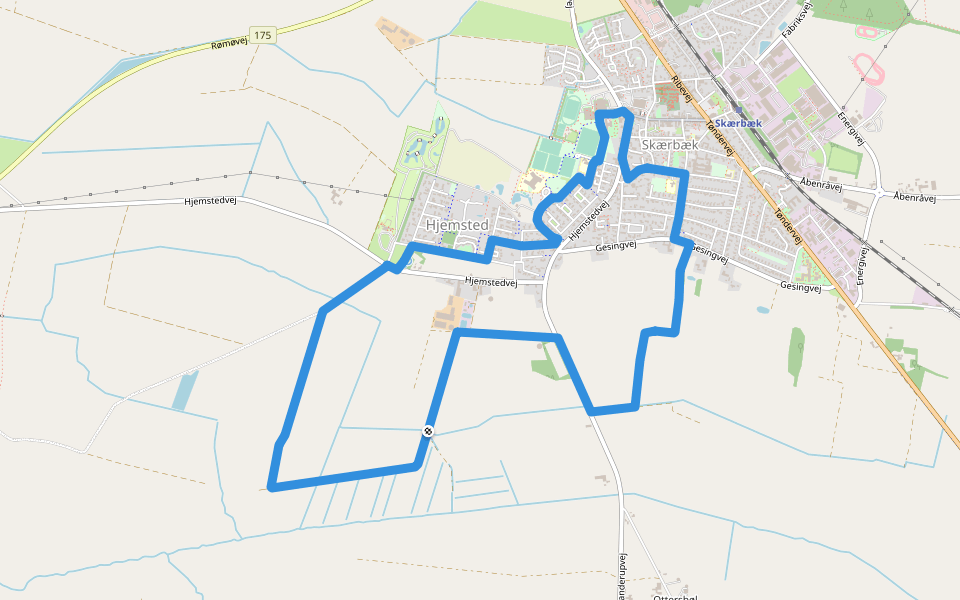 Rød Kløversti, Skærbæk walking route map in Skærbæk
