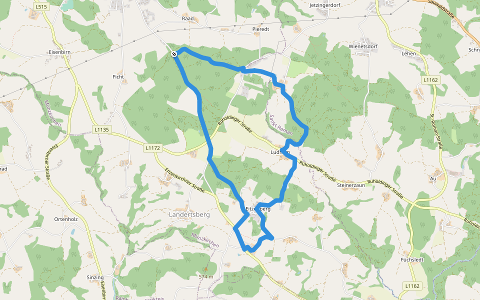 Kirchsteigweg walking route map in Münzkirchen