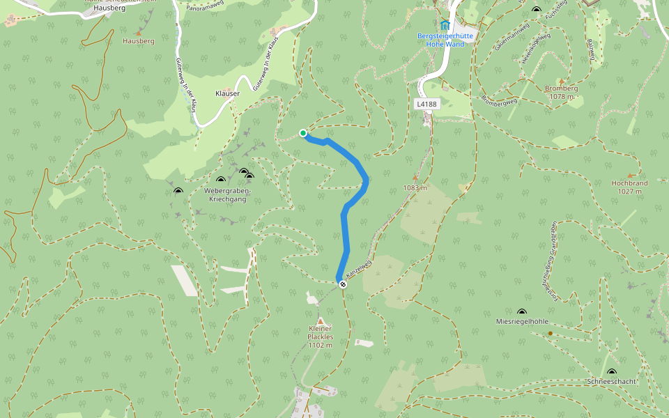Vom Kleinekanzelsteig zum Kanzelweg beim kleinen Plackles walking route map in An der Wand