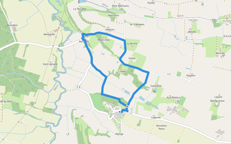 Le Fréchou, balade panoramique sur la vallée de l'Osse - 3.9 km walking route map in Fréchou