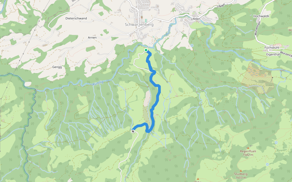 Bömmerenbrücke - Gustihütten walking route map in Schwarzenberg