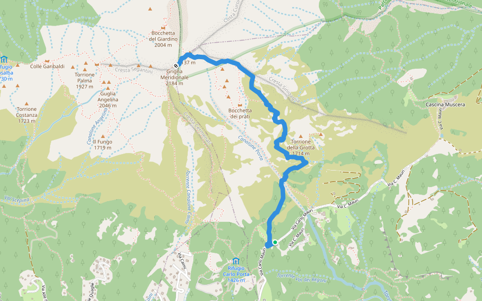 Cresta Sinigaglia walking route map in Pian Fontana