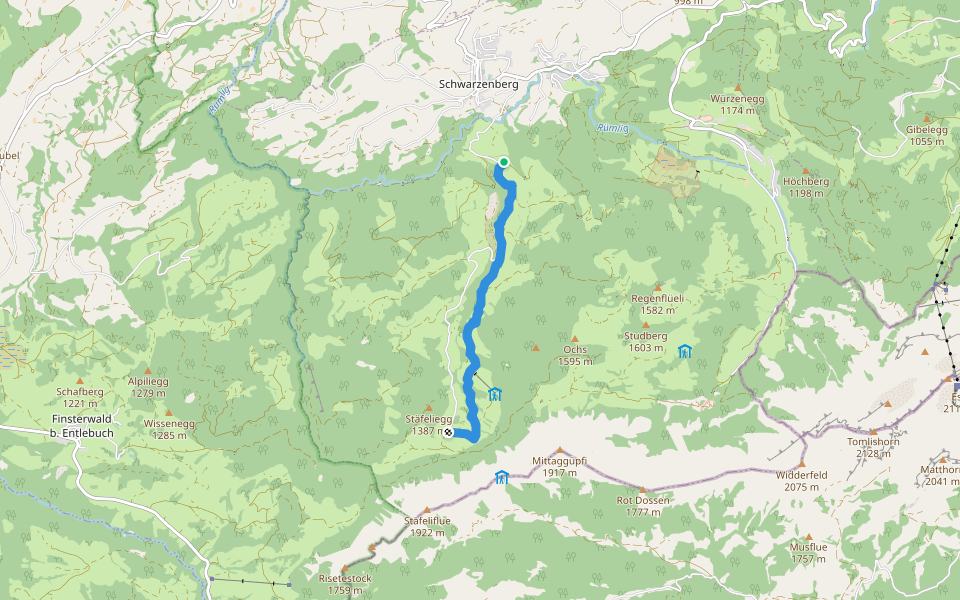 Stäfeli - Wassermoos walking route map in Schwarzenberg