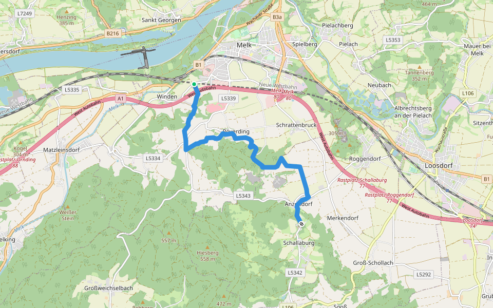 Schallaburgweg walking route map in Melk