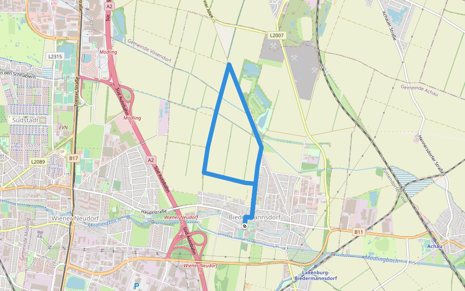 Runnersfun Runde walking route map in Biedermannsdorf