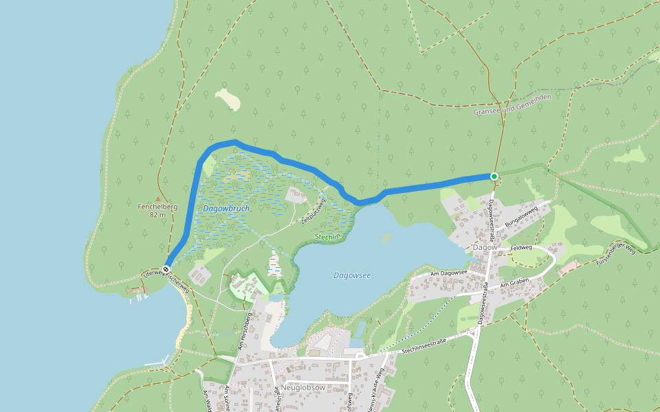 Rundweg Dagowsee walking route map in Stechlin