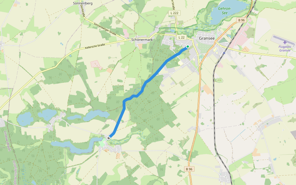 Gransee-Meseberg walking route map in Gransee