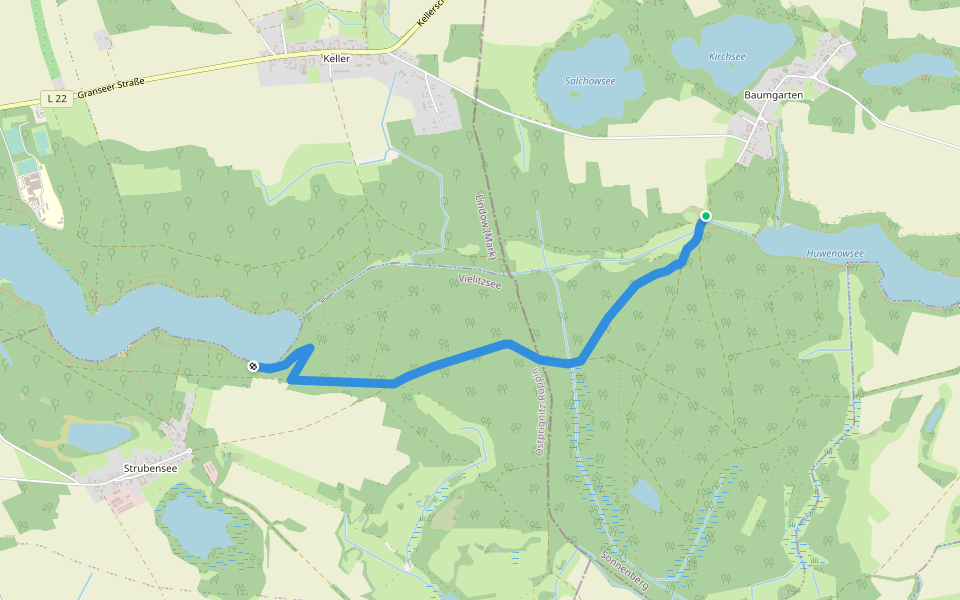 Wutzsee-Huwenowsee walking route map in Sonnenberg