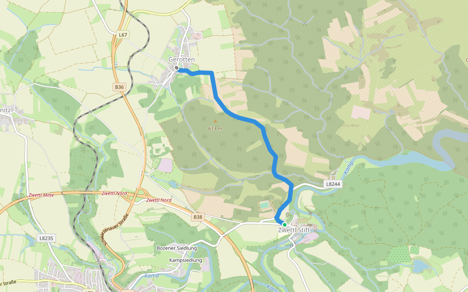 Stift Zwettl-Gerotten walking route map in Zwettl