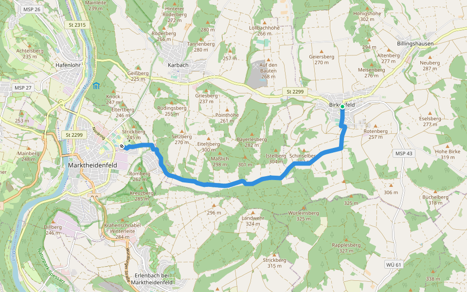 Gebietswanderweg Rotes X - Birkenfeld -> Marktheidenfeld walking route map in Birkenfeld