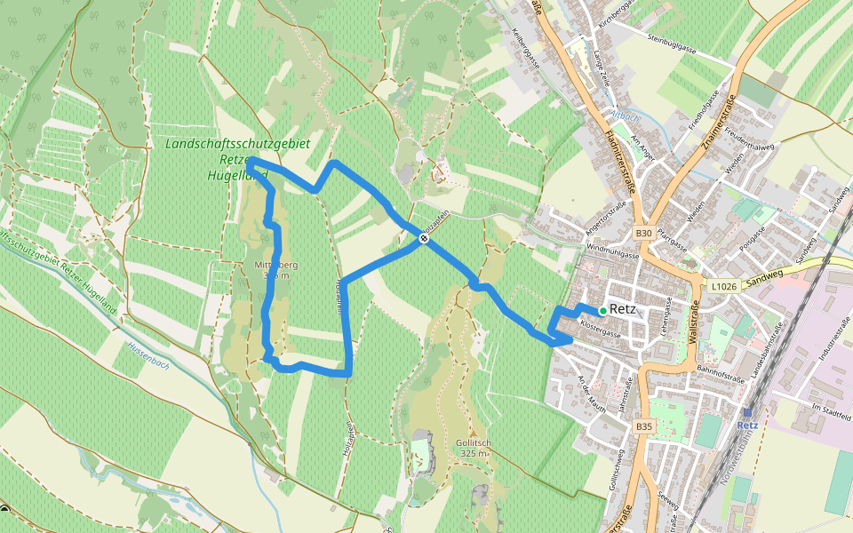 Mittelbergweg walking route map in Retz