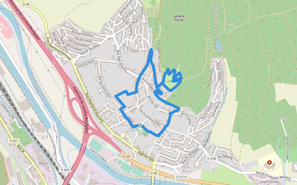 Circuit moyenne ceinture walking route map in Bouxières-aux-Dames