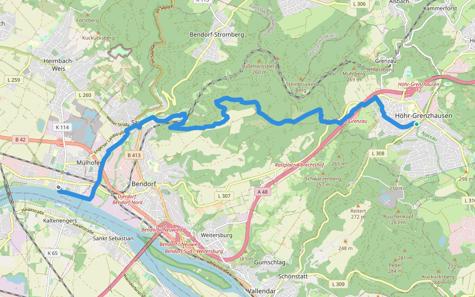 Thüringen-Hessen-Rhein-Wanderweg 10, Höhr-Greznzhausen - Schloss Engers walking route map in Höhr-Grenzhausen