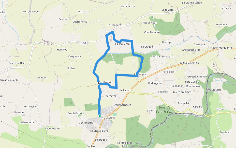 Circuit du Bongoat walking route map in Moustéru