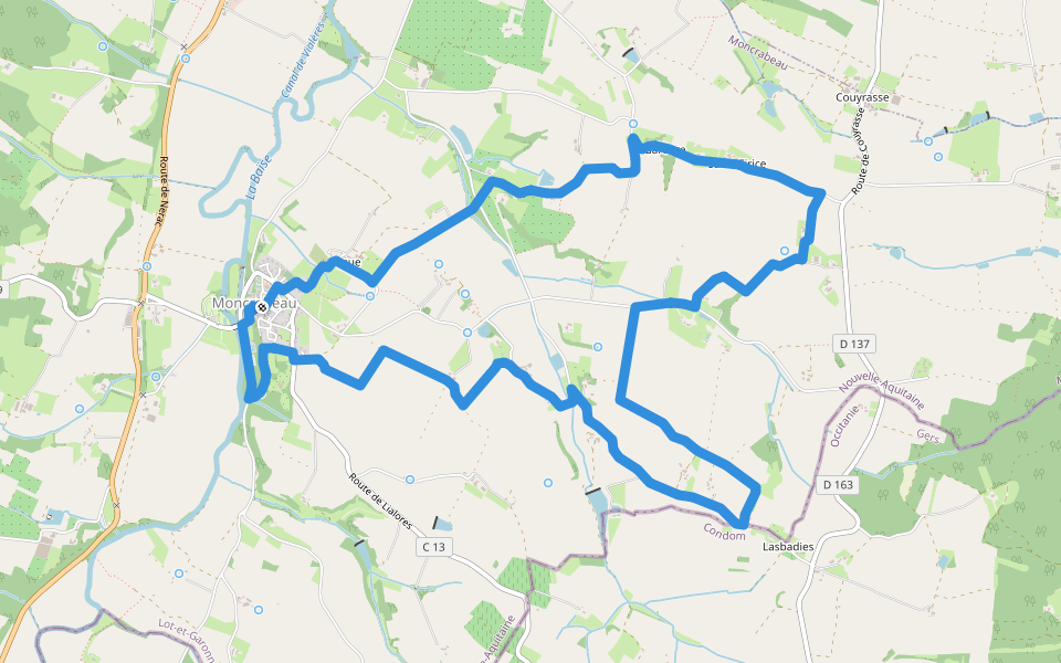Moncrabeau, le mont des chèvres 13.4 km walking route map in Moncrabeau
