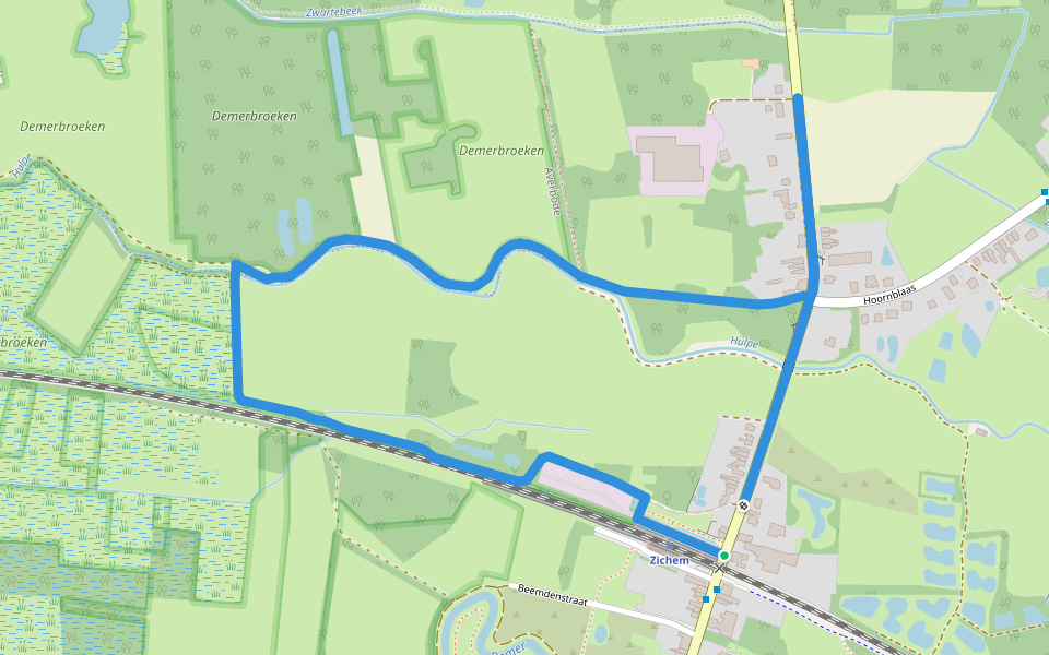 Demerbroeken Groene rechthoek walking route map in Scherpenheuvel-Zichem