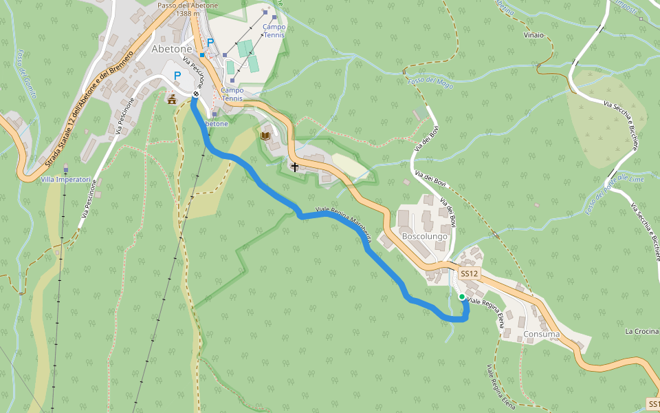 Viale Regina Margherita walking route map in Boscolungo