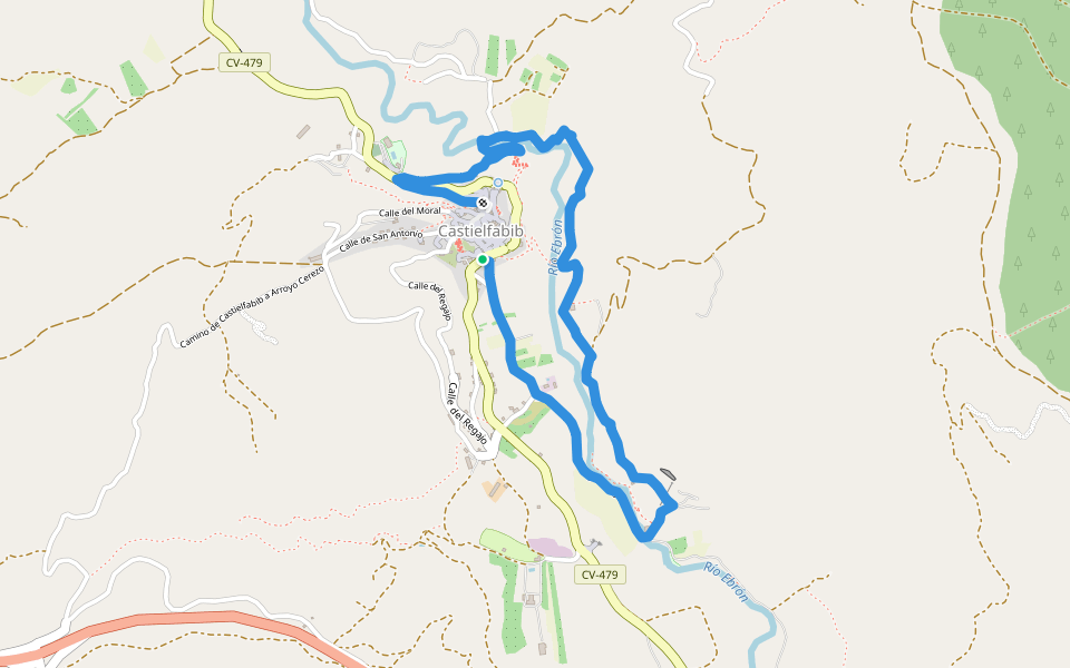 Huellas del Ebrón walking route map in Castielfabib